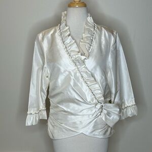 Marisa Baratelli Thai Silk Special Occasion Ruffled Blouse Size 12 bead